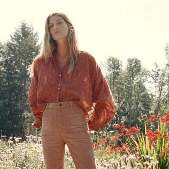 Doen Rust Paisley Ruffle Blouse - Picture 2 of 8